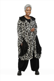 AKH oversized viscose mix A-lijn blazer/jas/vest/apart/ stretch zwart /wit