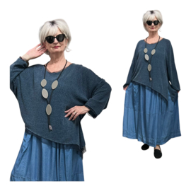 LUUKAA  acryl gebreige top met inzet van tule/stretch