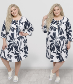 ITALIA  katoen tuniek/jurk met zakken wit/blauw