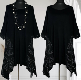 AKH oversized viscose A-lijn tuniek  apart stretch zwart