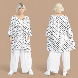 AKH viscose/katoen A-lijn top/tuniek  met zakken stretch wit/zwart