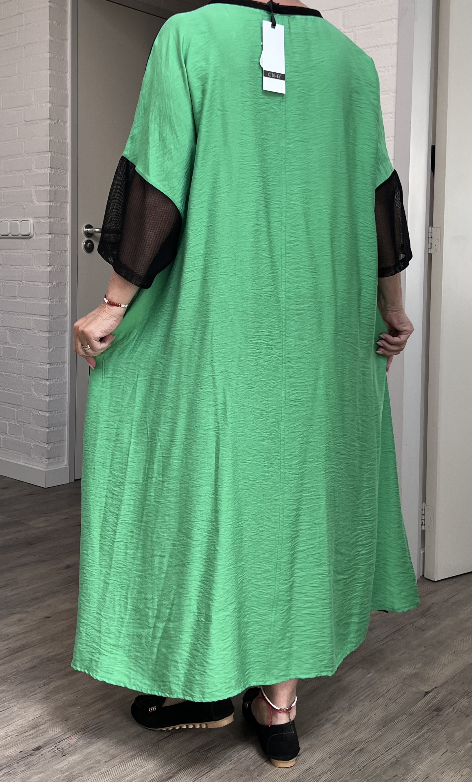 CN-G viscose A-lijn jurk met zakken / zwart/groen