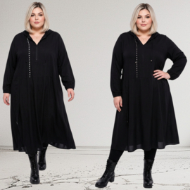 AKH oversized viscose soepele slinky-kwaliteit A-lijn jurk  apart/ zwart