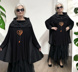 AKH oversized jersey viscose A-lijn tuniek met col zwart apart  stretch