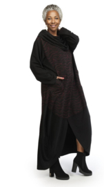 AKH oversized viscose mix ballon jurk apart stretch zwart /fuchsia