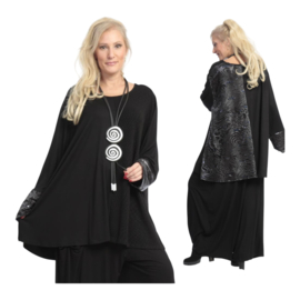 AKH oversized tricot viscose A-lijn tuniek/top apart stretch zwart