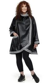 dYb oversized, zwarte tussenjas in eco leerlook met witte strepen