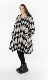 AKH oversized wol A-lijn winterjas /stretch /zwart/wit