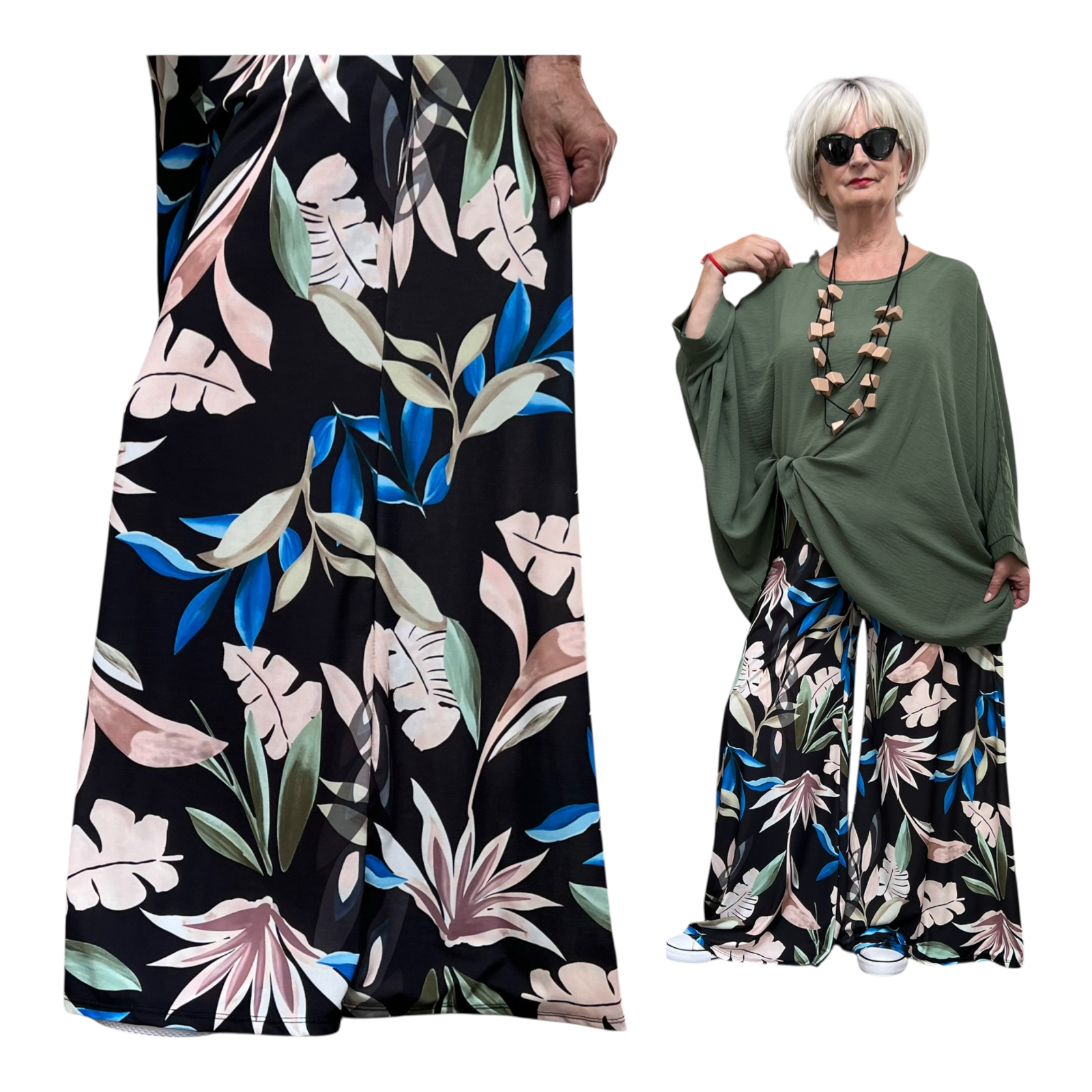 ITALY Mode jersey viscose  wijde broek apart /zeer rekbaar/zwart