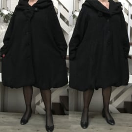 New Jersey bouclé A-lijn jas/mantel met capuchon /gevoerd stretch zwart