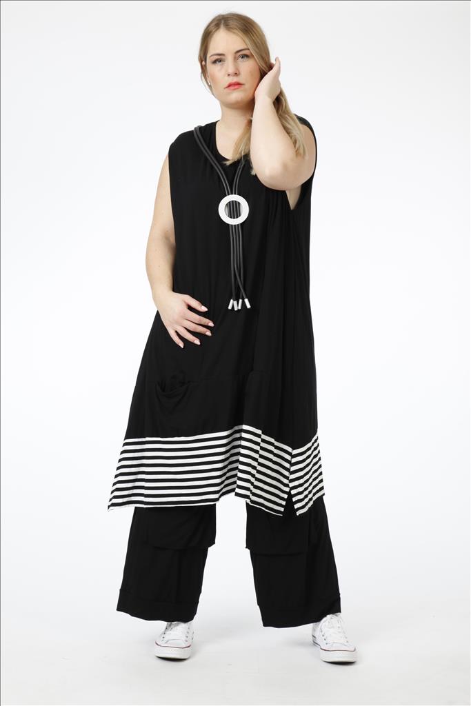 AKH oversized viscose  A-lijn jurk/tuniek met zakken /stretch /zwart/wit