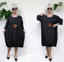 AKH oversized linnen mix A-lijn jurk/tuniek met zakken apart zwart