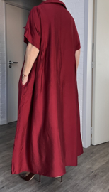 ITALIA  MODA A-lijn viscose wijde jurk met broche/met zakken apart wijnrood