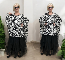 AKH oversized viscose A-lijn tuniek apart stretch zwart/wit