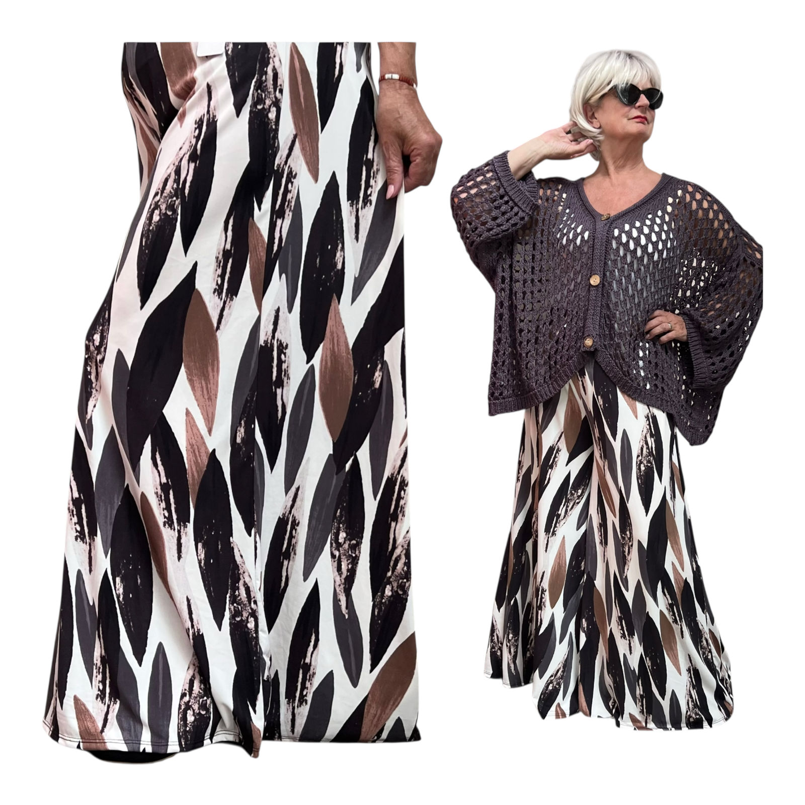 ITALY Mode jersey viscose  wijde broek apart /zeer rekbaar zwart/grijs/beige