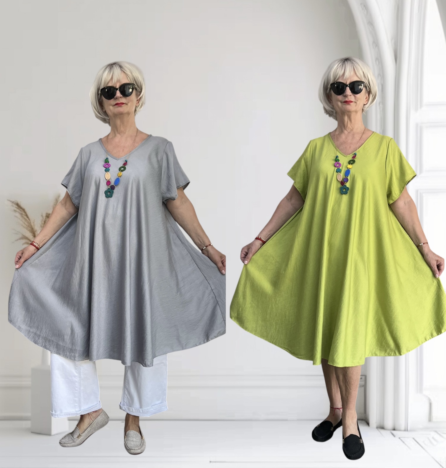 ITALIA MODA viscose  A-lijn jurk met ketting /in meerdere kleuren