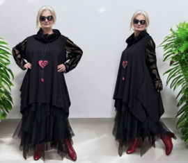 Vincenzo Allocca oversized katoen A-lijn tuniek met inzet van tule apart zwart