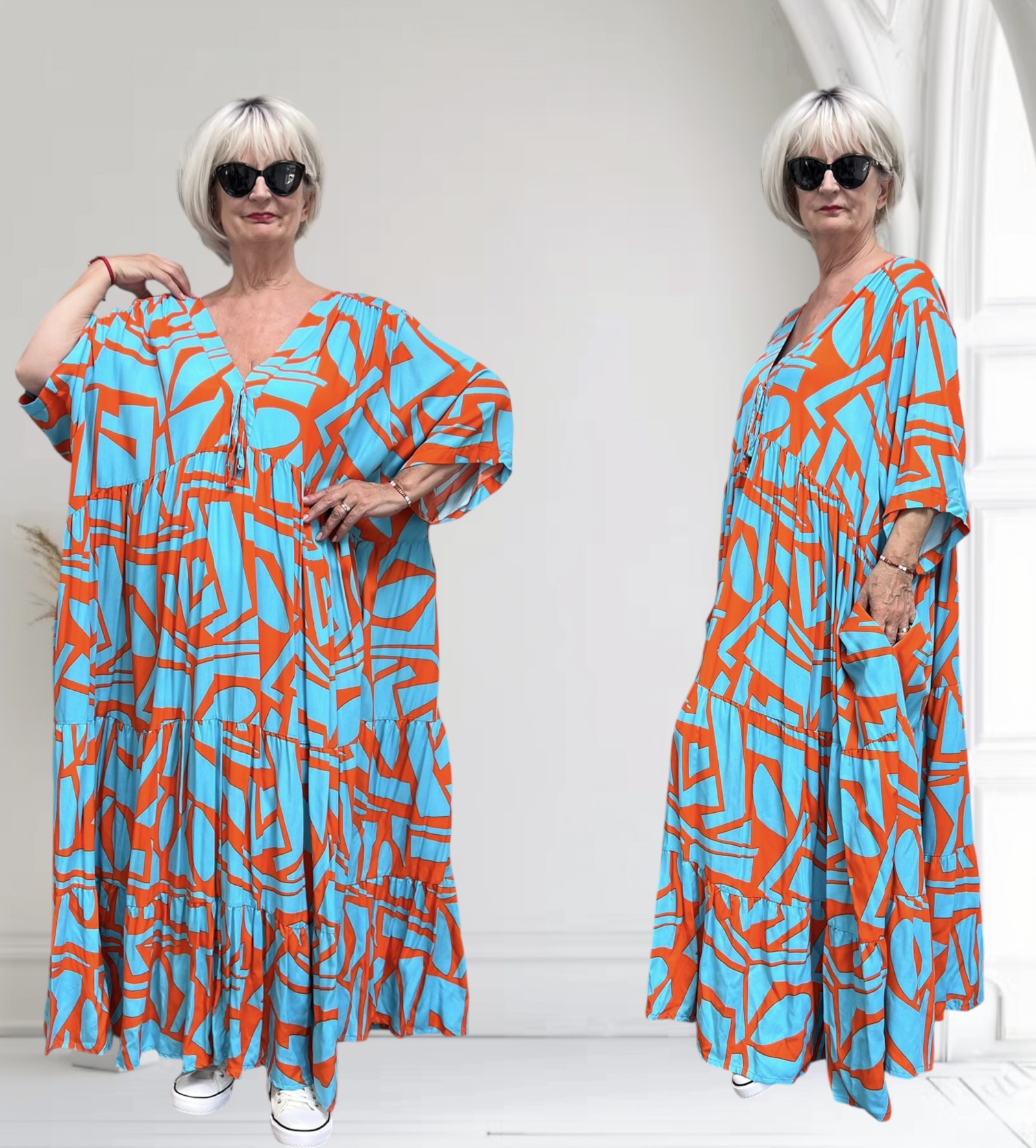 Vincenzo Allocca oversized viscose  BOHO A-lijn jurk apart