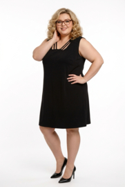 New Jersey viscose A-lijn jurk met aparte decolleté/ stretch/zwart