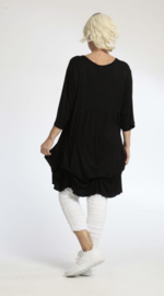 AKH oversized viscose A-lijn jurk apart stretch  zwart