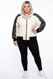 SASHA DIVA oversized bomberjack met kant wit/zwart/premium kwaliteit stretch