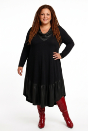 SASHA LENA oversized viscose A-lijn jurk zwart/stretch