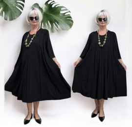 Naveed  viscose jersey A-lijn jurk stretch zwart