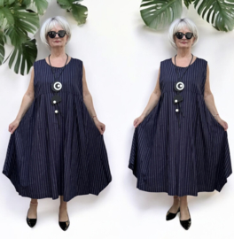 AKH oversized linnen mix A-lijn jurk apart donkerblauw