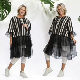 AKH viscose A-lijn jurk met inzet van tule zwart/wit