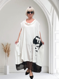 Zedd Plus viscose A-lijn jurk met zakken /wit/zwart