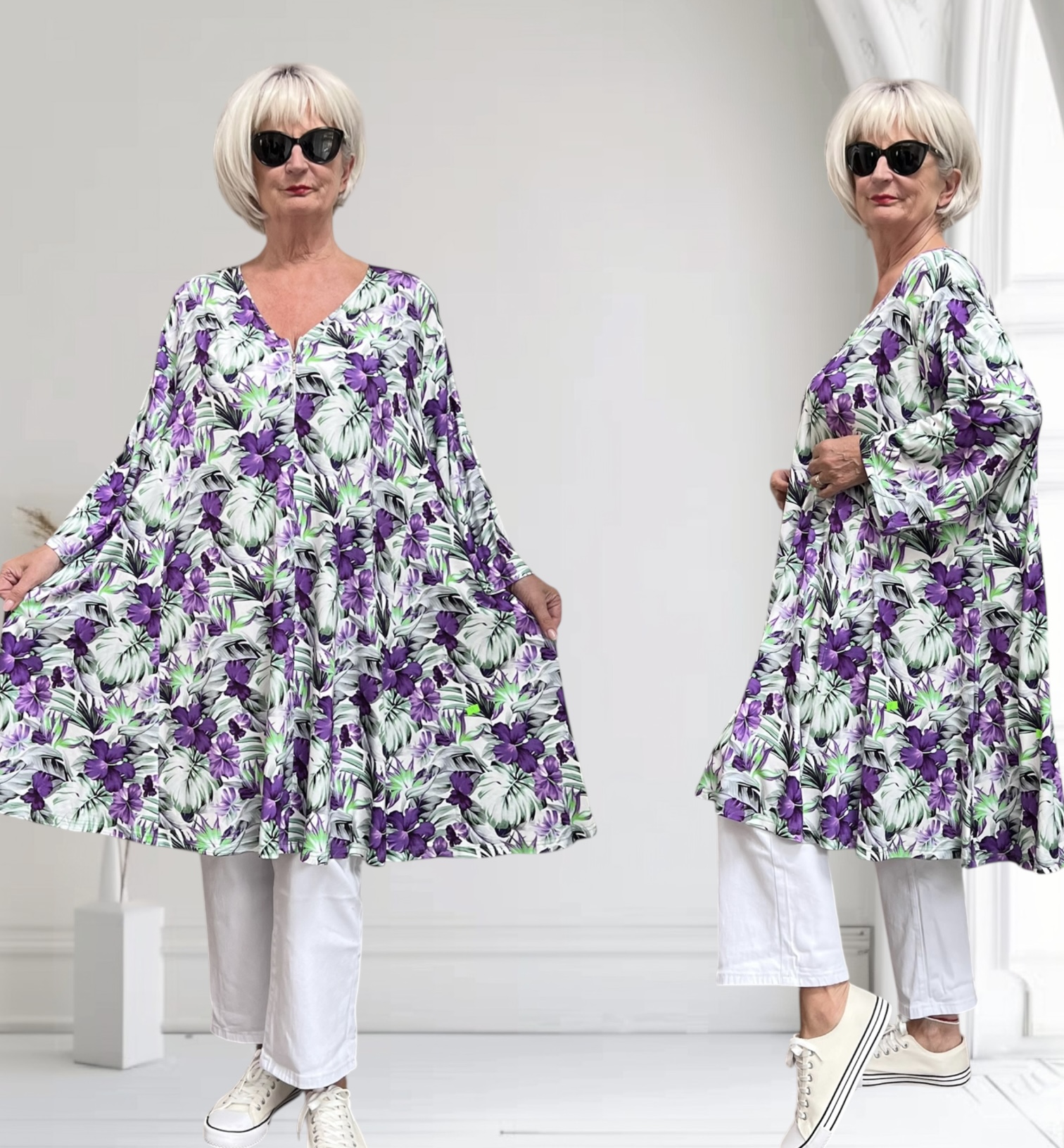 New Jersey oversized viscose A-lijn jurk/tuniek met korte rits /extra wijd/ stretch
