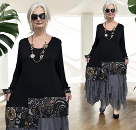 AKH oversized jersey viscose A-lijn tuniek apart  zwart stretch