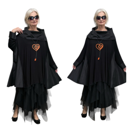 AKH oversized jersey viscose A-lijn tuniek met col zwart apart  stretch
