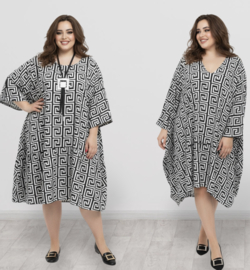 ITALIA  MODA  viscose wijde jurk apart zwart/wit
