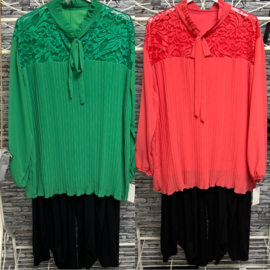 ITALIA oversized geplisseerde blouse met KANT /gevoerd  /in meerdere kleuren