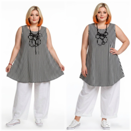 ITALIA Moda oversized viscose A-lijn tuniek stretch zwart/wit