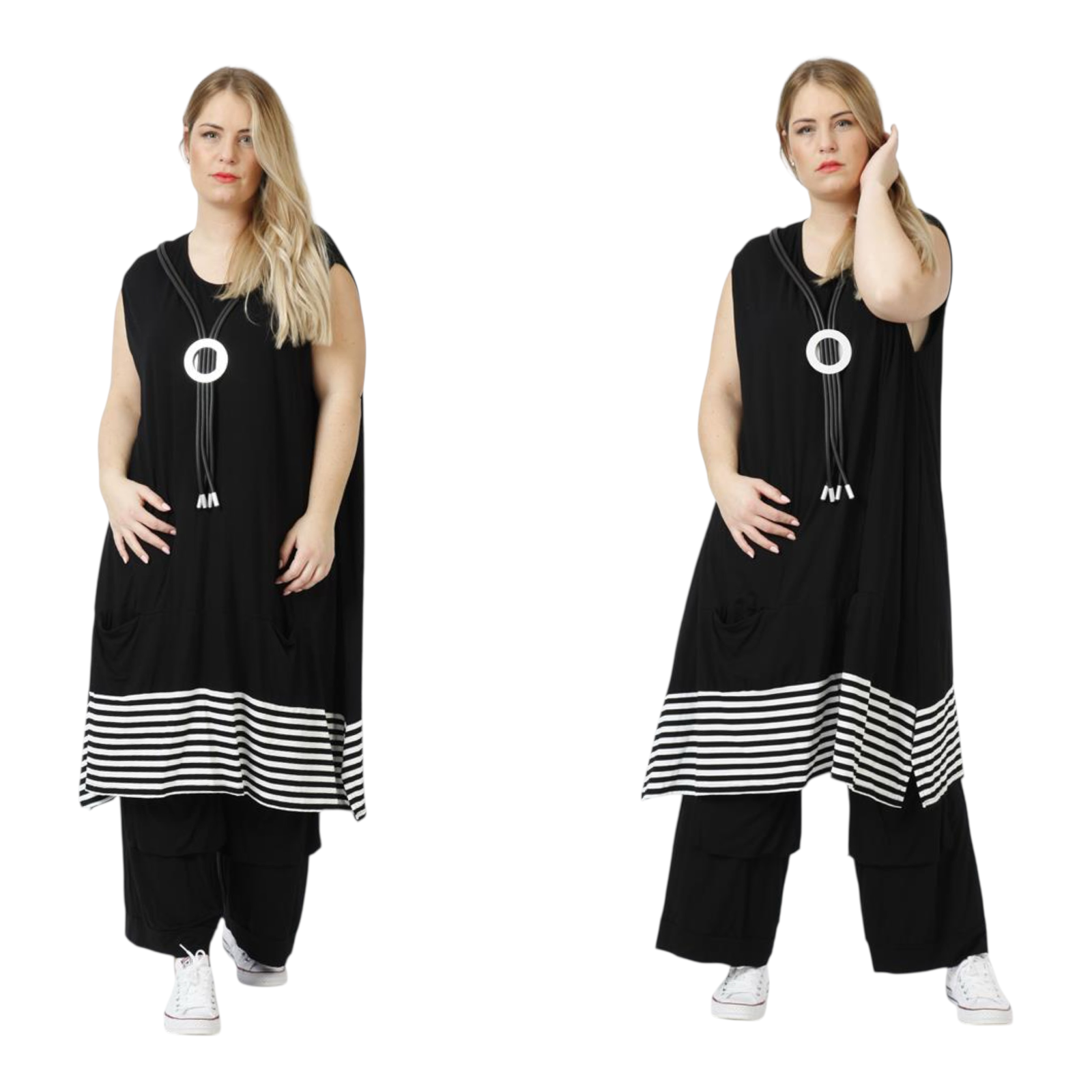 AKH oversized viscose  A-lijn jurk/tuniek met zakken /stretch /zwart/wit