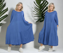 AKH viscose A-lijn jurk apart stretch  blauw