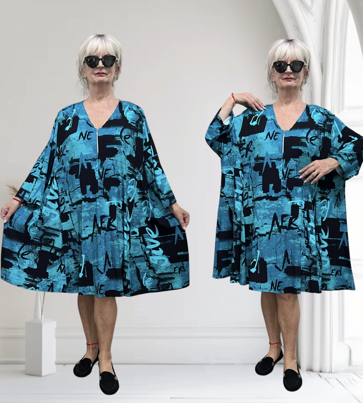 New Jersey oversized viscose A-lijn jurk/tuniek met korte rits / stretch