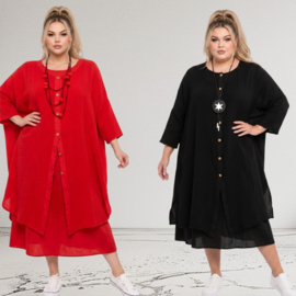 New Collectio oversized linnen A-lijn jurk + katoen blazer /in meerdere kleuren