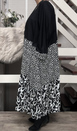 Joulie Collection oversized katoen jersey tricot A-lijn jurk met zakken apart stretch  (extra groot)zwart/wit