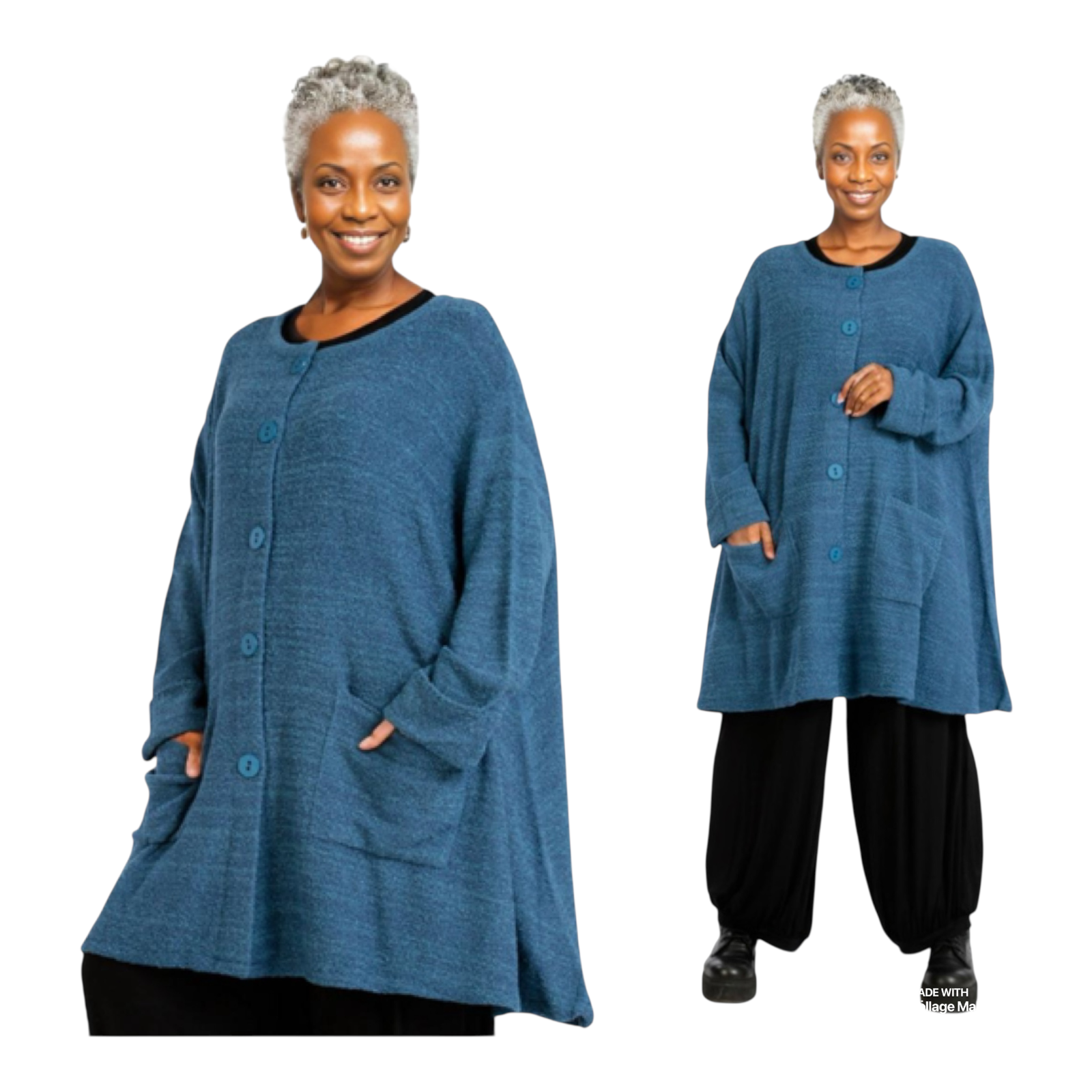 AKH gebreide oversized bouclé  A-lijn katoen vest/blazer apart stretch