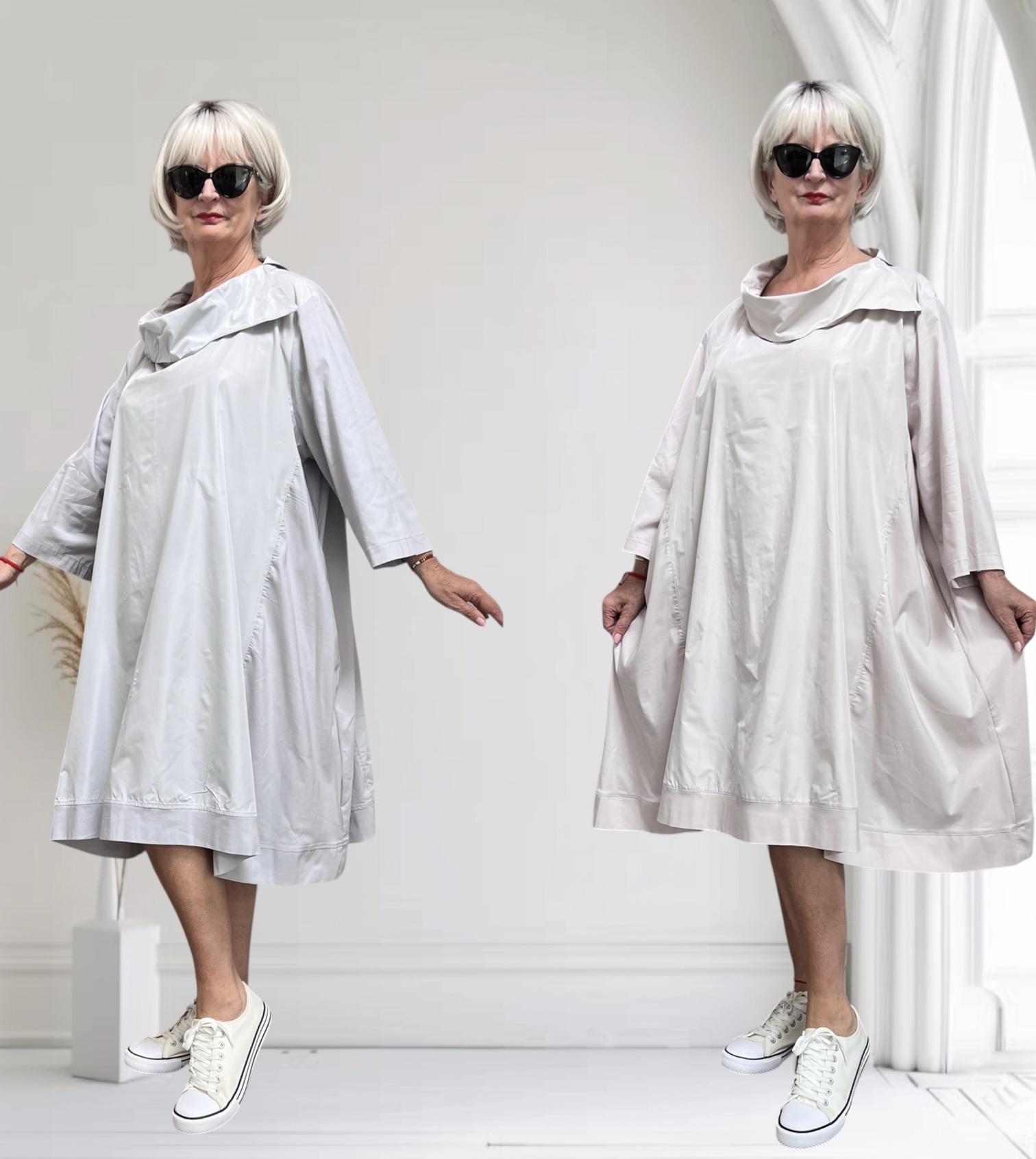 SINNE design.. A- lijn viscose jurk met taft /stretch/in meerdere kleuren