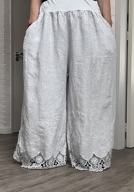 Moonshine linnen wijde broek met geborduurd kant/ apart /in meerdere kleuren