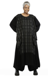 AKH oversized viscose mix A-lijn jurk met zakken apart stretch zwart /silver