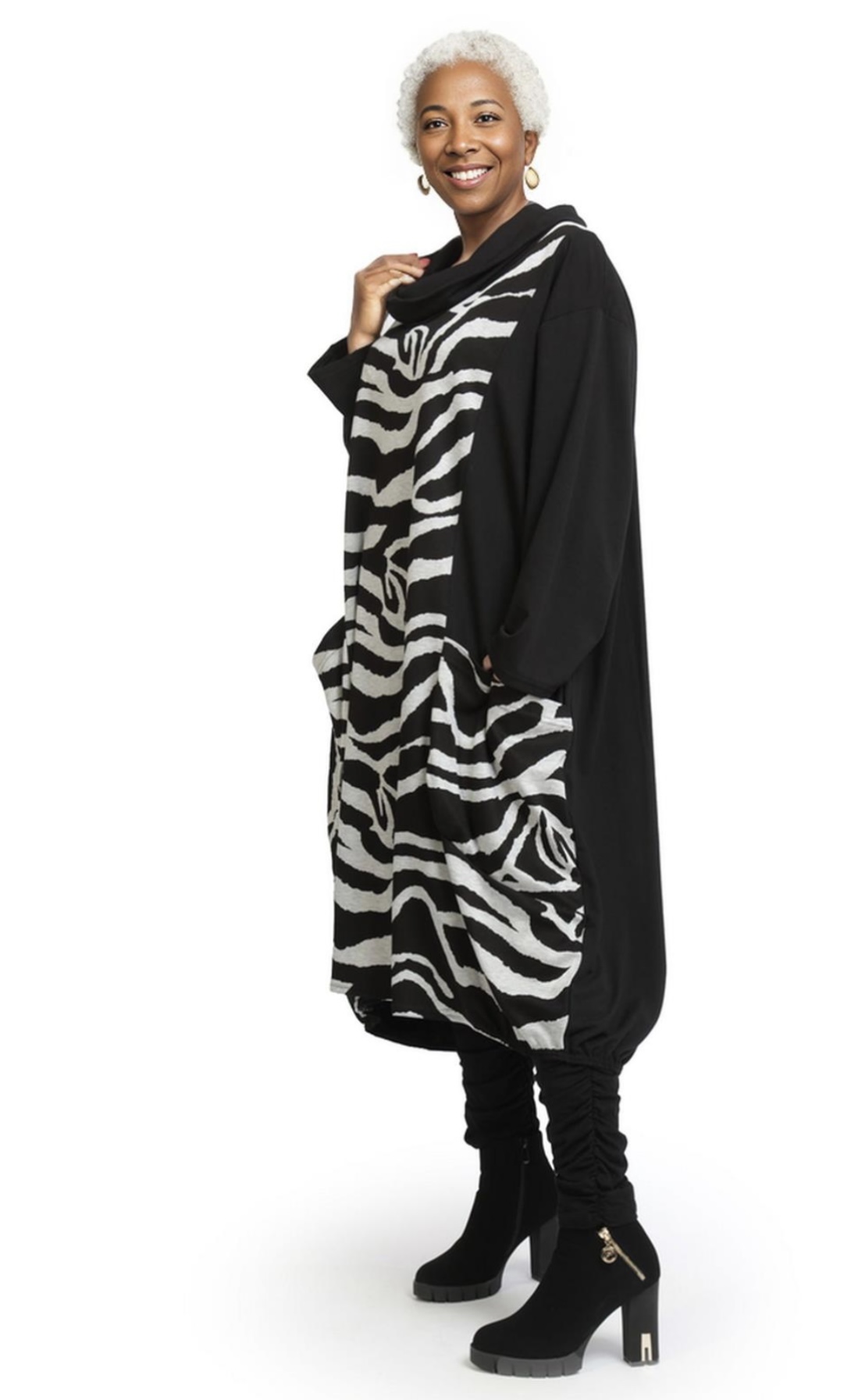 AKH oversized viscose mix tuniek apart stretch zwart/grijs