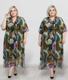 DIVAS PLANET oversized viscose jurk  met inzet van tule