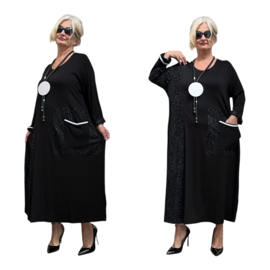 GORGO viscose A-lijn jurk  stretch / zwart/wit