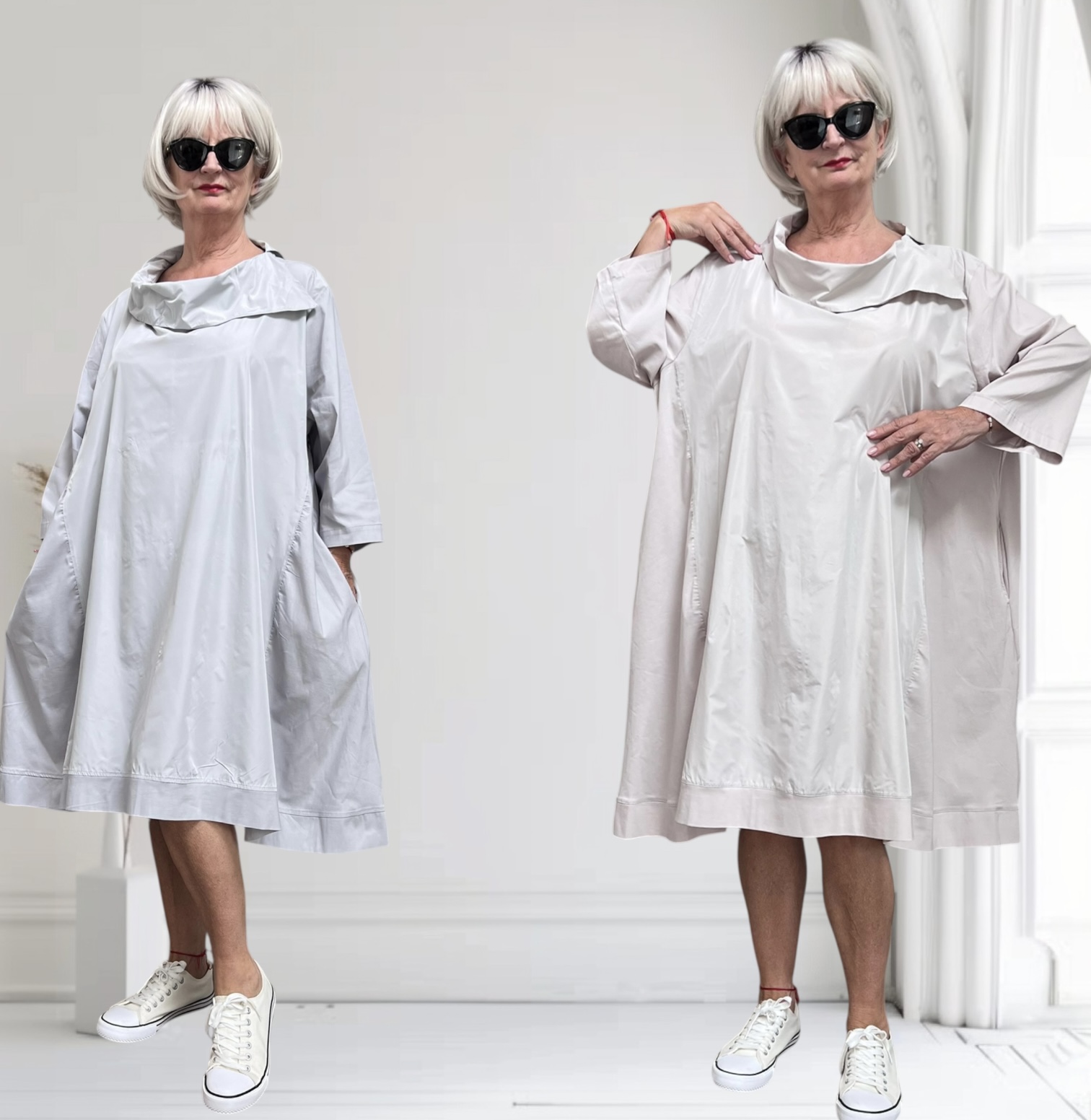 SINNE design.. A- lijn viscose jurk met taft /stretch/in meerdere kleuren