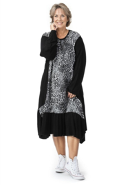 AKH oversized viscose A-lijn jurk met zakken/apart/stretch zwart/wit